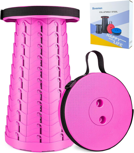 Boreeman Upgraded Folding Stool Lightweight Yet More Sturdy with Load Capacity 400lbs Portable Collapsible Stool for Camping Fishing Hiking BBQ (Pink)