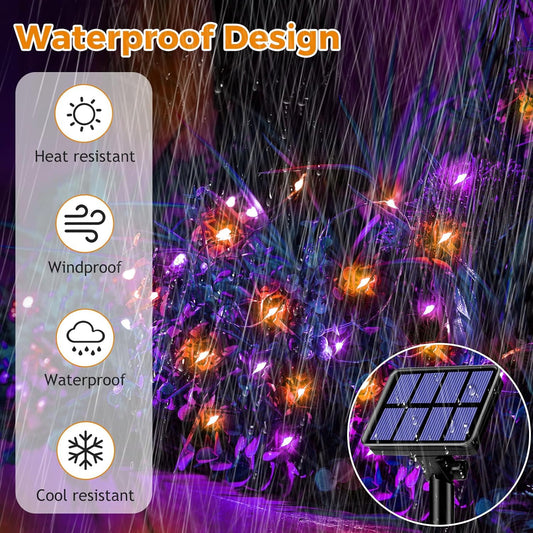 btfarm 4 Pack Solar Halloween String Lights Outdoor, 320LED 132FT Orange Purple Solar Fairy Lights Outside Waterproof, 8 Modes Solar Powered Twinkle Lights for Tree Garden Patio Halloween Decorations