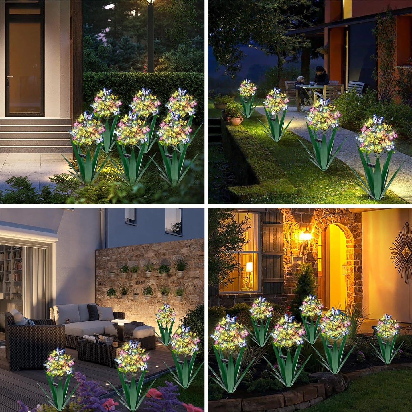 Homight Solar Metal Agave Butterfly Flower Stick Garden Sculpture - Outdoor Christmas Lights With Swaying Butterfly Sunflower - Solar Outdoor Gift (3 PCS Green)