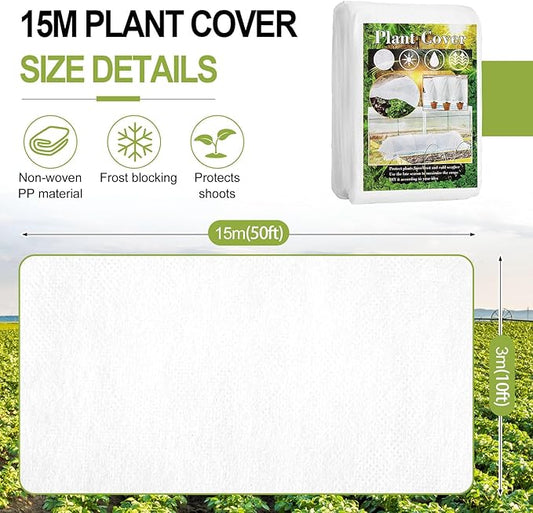 Plant Covers Freeze Protection, 10X50FT Reusable Thickened Winter Floating Row Covers, Frost Cloth Blanket Shade Cloth Garden Fabric Plant Cover for Raised Beds Vegetables Insect Winter Frost