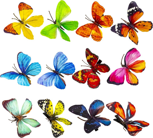 YCHTEWY-Decorative Butterfly Clips, 3D Artificial Silk Butterflies, Multicolor, 12-Pack, Home and Floral Decor (B Clip)