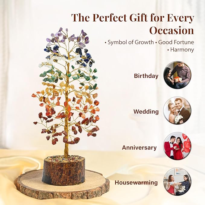 7 Chakra Tree of Life - Crystal Tree of Life, Gemstone Tree for Positive Energy, Feng Shui Tree Decor, Seven Chakra Tree, Money Tree Bonsai, Crystal Healing Stone Tree, Spiritual Gift Home Decor 10"