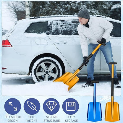Gisafai 2 Pcs 34'' Detachable Emergency Snow Shovel for Car Aluminum Extendable Collapsible Snow Shovel Emergency Car Cleaning Equipment Suitable for Truck SUV Van Camp Outdoor (Blue,Gold)