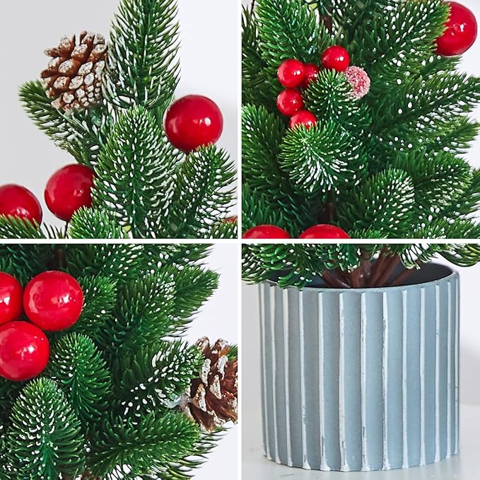Classic Small Christmas Tree Table Decor - Mini Tabletop Artificial Tree Indoor Christmas Holiday Centerpiece for Desktop Home Office Bedroom Decor Gift(Red Pine)