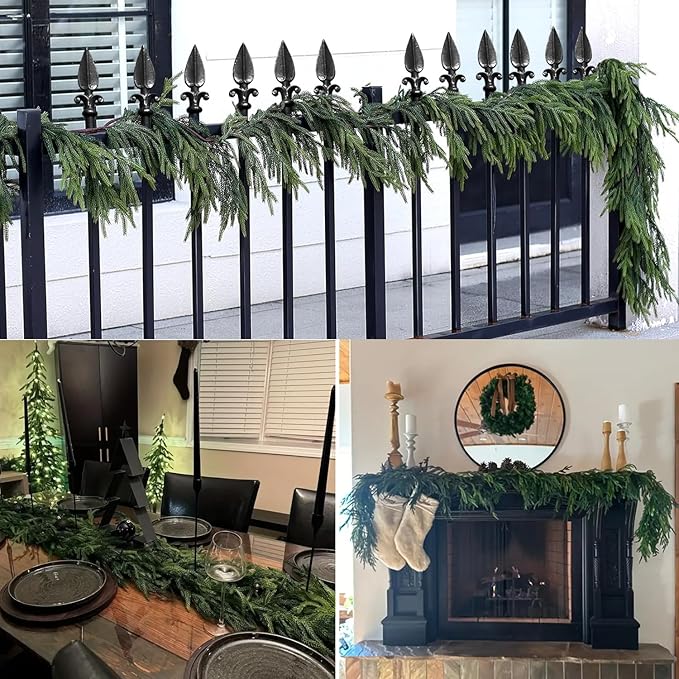 Christmas Norfolk Pine Garland 6 Ft Artificial Real Touch Norfolk Pine Garland Realistic Green Faux Greenery for Mantle Fireplace Stairs Table Christmas Decorations Indoor Outdoor Winter Holiday Decor
