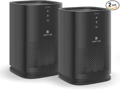Medify MA-14 Air Purifier with True HEPA H13 Filter | 428 ft² per Hour for Smoke, Odors, Pollen, Pets |Removal to 0.1 Microns | Black, 2-Pack