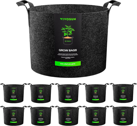 VIVOSUN 10-Pack 30 Gallon Grow Bags, Reinforced Planter Fabric Pots for Gardening Black