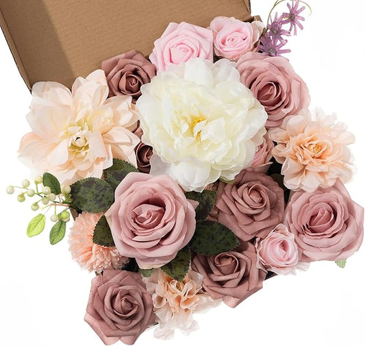 30 Pcs Roses Artificial Flowers Pink Bouquets Box Set for DIY Bridal Wedding Shower Decorations Fake Floral Arrangements for Party Table Centerpieces Home Decor Indoor Outdoor Dusty Blush