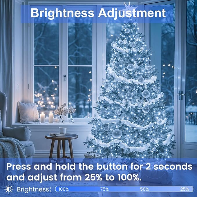 Extra-Long String Lights Outdoor Indoor, 300 LED Super Bright Christmas Lights Clear Wire, Waterproof 13 Modes Plug in Twinkle Fairy Light for Bedroom Party Wedding Garden Christmas (Cool White)