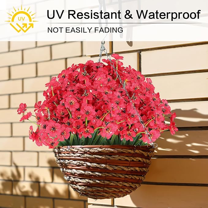 AGIRL 24 Bundles Artificial Flowers for Outdoor,No Fade Fake Plastic Flowers Faux Plants for Decoration Hanging Planters Indoor Outside Garden Porch Window Box Home Wedding Farmhouse