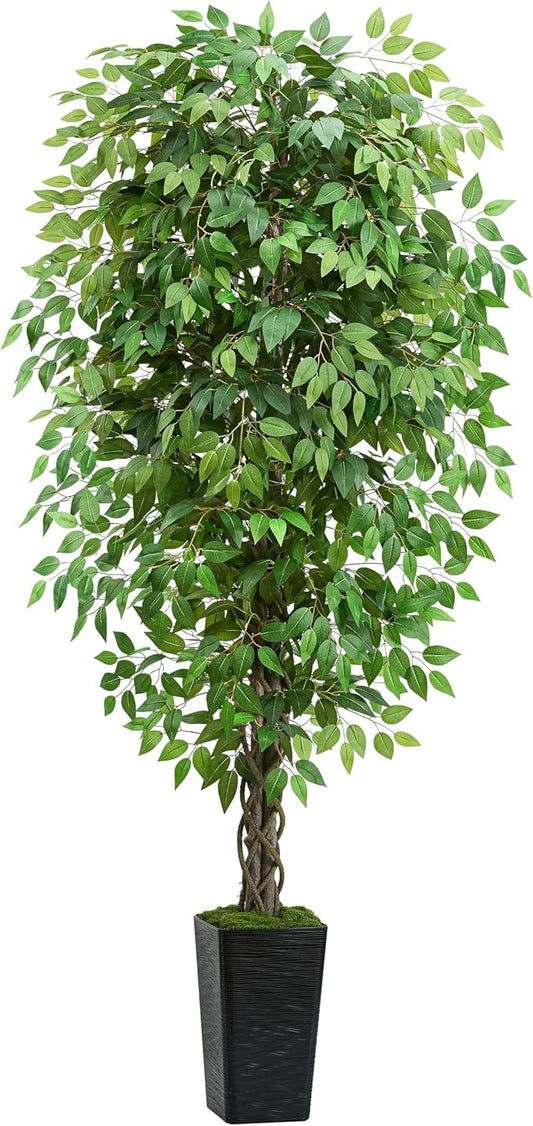 Artificial Ficus Tree 6FT Faux Plants Indoor Tall Fake Plants with Black Square Planter, Green Lifelike Lush Fake Ficus Tree for Home Living Room Bedroom Outdoor Balcony House Office Decor