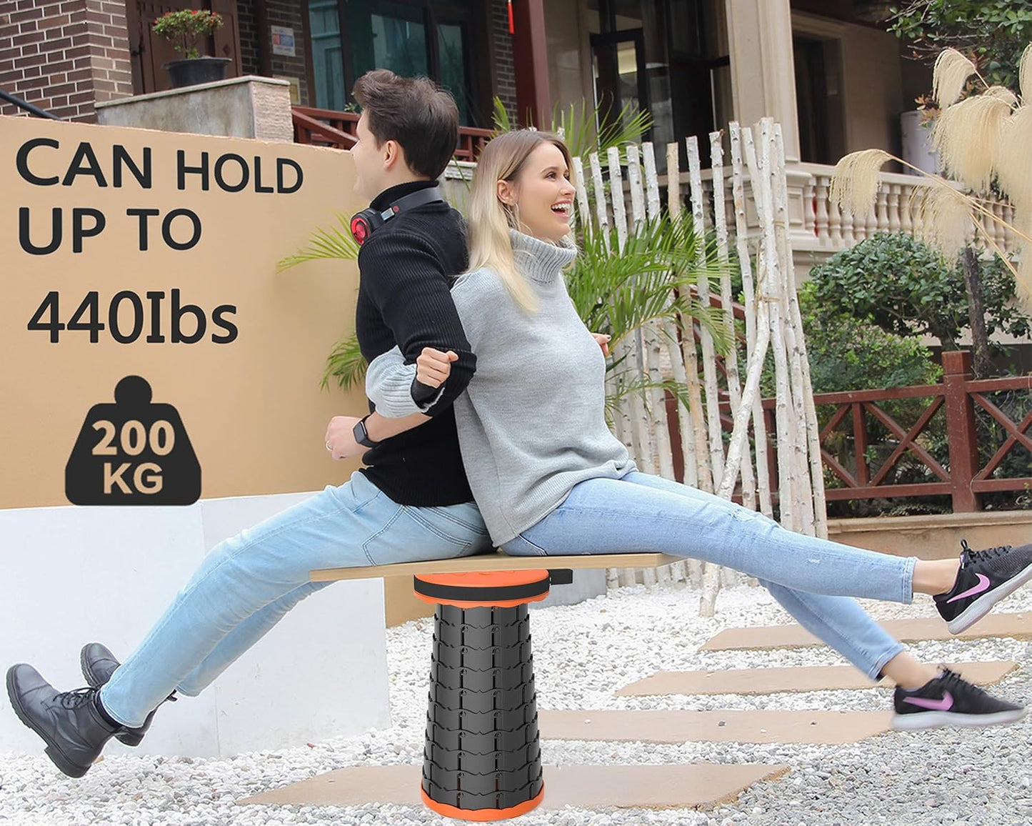 ALEVMOOM Telescoping Stool with Cushion,Portable Collapsible Stool,Camping Stools Retractable Folding Chair,More Sturdy Capacity 440Ib,for Garden Hiking Travel BBQ with Carry Bag&Carabiner