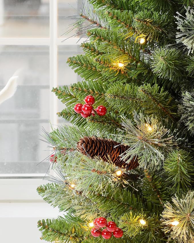 3ft Pre-Lit Artificial Christmas Tree with 70 LED Lights Mini Xmas Trees, Cement Burlap Base Basin, for Home Tabletop, Green