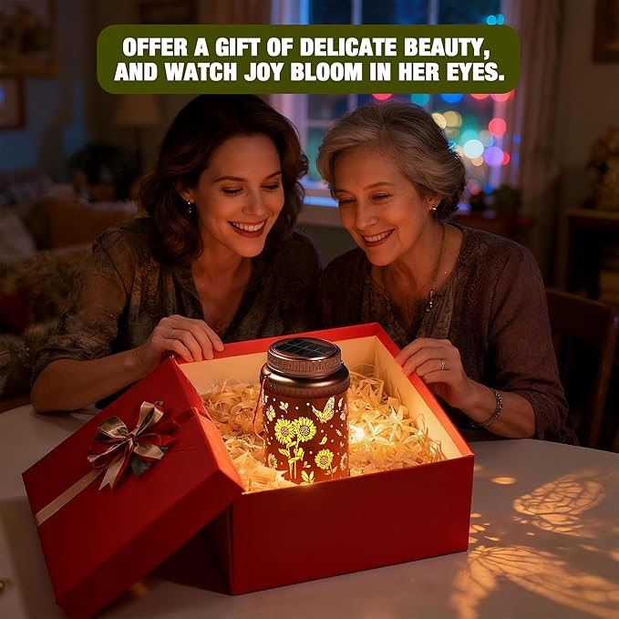 Cooo 2 Pack Solar Lanterns Outdoor Waterproof Sunflower Butterfly Solar Pathway Lights Landscape Path Christmas Gifts for Women Mom Grandma for Outdoor Table Lamps Garden Yard Backyard Decor-Rose Gold