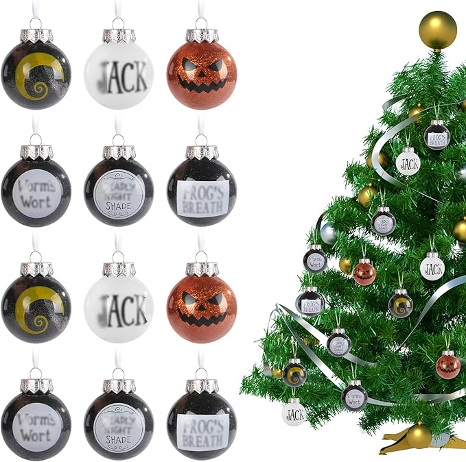 12PCS Halloween Christmas Magic Ball Ornaments ，Night Before Baubles with Strings Hanging for Holiday Party Tree Decoration Outdoor Intdoor Decor (Christmas)