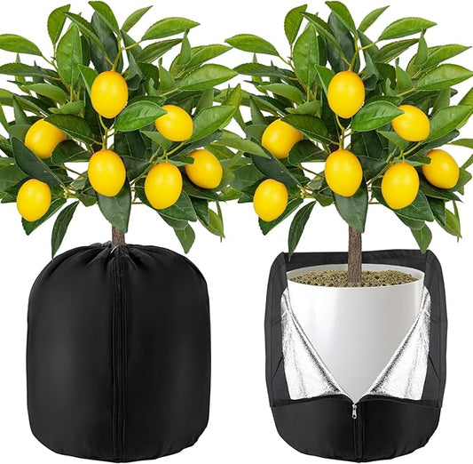 2 Pcs Plant Pot Covers for Winter Large Potted Plant Freeze Protection Cover Frost Jacket with Zipper Drawstring to Keep Outdoor Plants Flowers Shrubs Trees Warm (25.6" D x 19.7" H - Black)