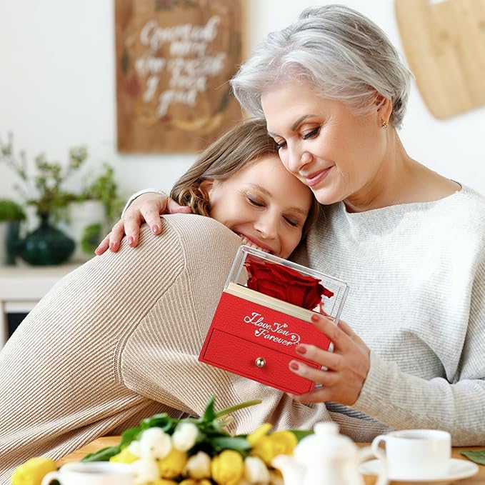 NEWNOVE Preserved Real Red Rose with Angle Wings Necklace, Mothers Day Flowers Gifts for Mom Grandma Wife Girlfriend, I Love You Gifts for Her, Anniversary or Birthday Gifts for Women