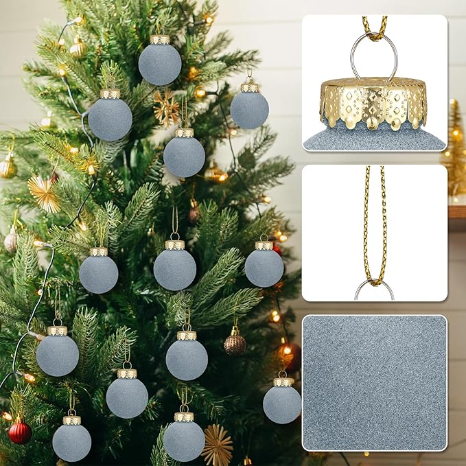 12 Pcs Velvet Christmas Balls Flocked Christmas Tree Hanging Ornaments Shatterproof Plastic Hanging Balls Decorations for Xmas Tree Party Home Holiday Decor (Dusty Blue, 3.15 inch)