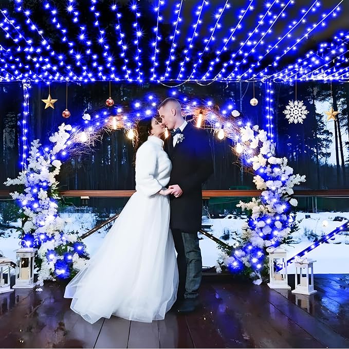 SAUIRS 197FT 500 LED Christmas Lights Outdoor String Lights with 8 Modes Timer Waterproof Fairy Light Plug in for Outside Indoor Party Xmas Palm Tree Yard Wedding Decorations(Blue)