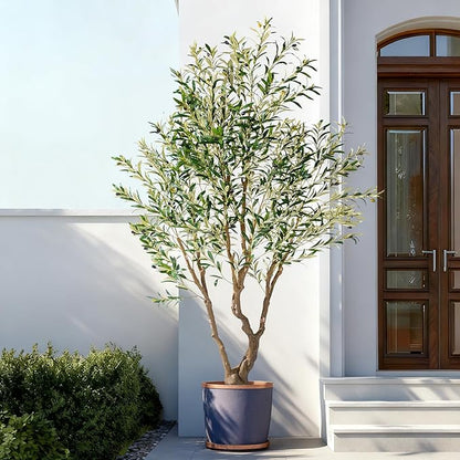 8ft Faux Olive Tree with Pot & Moss Artificial Olive Plant Fake Olive Tree for Home Decor, Large Indoor Artificial Trees Faux Plants Indoor Durable Artificial Trees for Living Room/Office