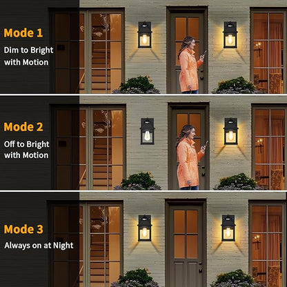 Solar Sconce Lights Outdoor Wall Mount Solar Porch Light Exterior Waterproof with 3 Lighting Modes and Motion Sensor 3000K Dusk to Dawn Wall Lantern for Garage Front Door Home Barn Shed House 2Pack