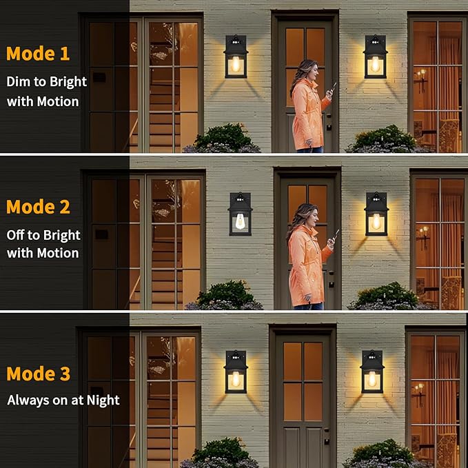 Solar Sconce Lights Outdoor Wall Mount Solar Porch Light Exterior Waterproof with 3 Lighting Modes and Motion Sensor 3000K Dusk to Dawn Wall Lantern for Garage Front Door Home Barn Shed House 1Pack