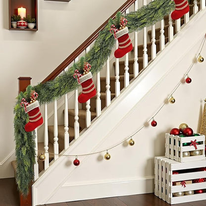 6 ft Christmas Garland, Cedar Garland, Real Touch Cypress Garlands, Green Artificial Greenery Garland for Mantel Indoor Outdoor Christmas Decorations