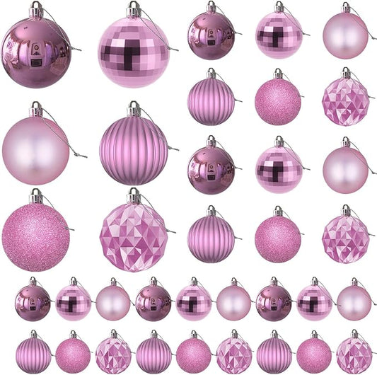 Bubblegun Pink Christmas Ornaments - Christmas Tree Decorations Shatterproof Hanging Balls for Birthday Wedding Holiday Decor Set of 36pcs, Multi-Sizes(1.6",2.5",3.2")