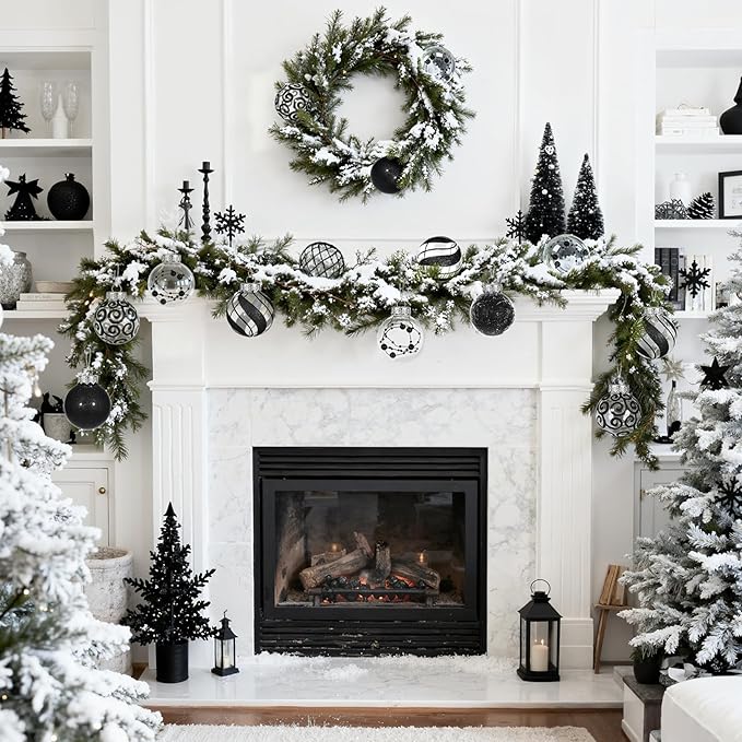 Ouddy Decor 36 Pcs Clear Christmas Ball Ornaments, 2.36" Shatterproof Black Plastic Christmas Ornaments Set Decorative Hanging Transparent Baubles for Xmas Tree Holiday Party Decor, Black