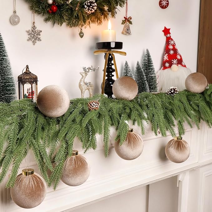 24 Pack Brown Christmas Ornaments Set, 12 Pcs 3.15 Inch Velvet Christmas Balls Shatterproof Flocked Hanging Balls Bulkand 12 Pcs Velvet Bows for Xmas Tree Garland Wreath Party Home Decor