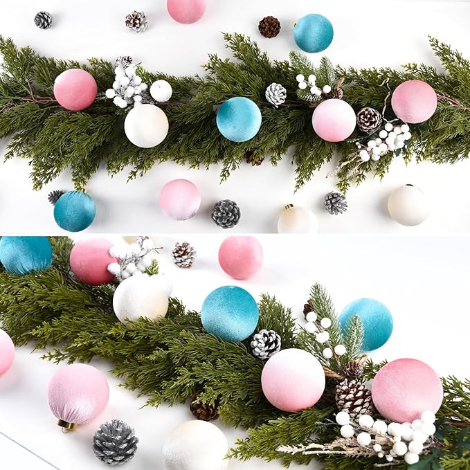 Velvet Christmas Ornaments Balls for Tree - 15pcs Pink & Teal Christmas Ornaments Shatterproof for Xmas Decorations - Multicolor Pink Teal Beige 80mm 3.15inch