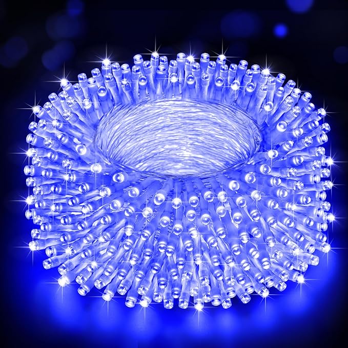 Heceltt Christmas Lights Outdoor, 125FT 350 LED String Lights 8 Modes and Timer Memory Function Twinkle Fairy Lights Waterproof Plug in for Xmas Tree Wedding Party Holiday Decor(Blue)