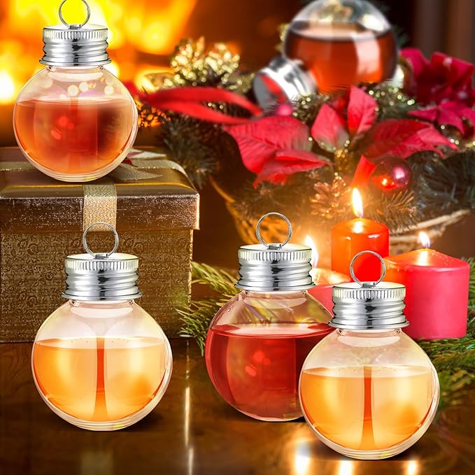Patelai 50 Pcs Christmas Drink Balls Shot Glass Ornament Plastic Fillable Christmas Tree Ornaments Xmas Water Bottle Bulbs for Holiday Party Indoor Outdoor (Clear with Silver Lid)