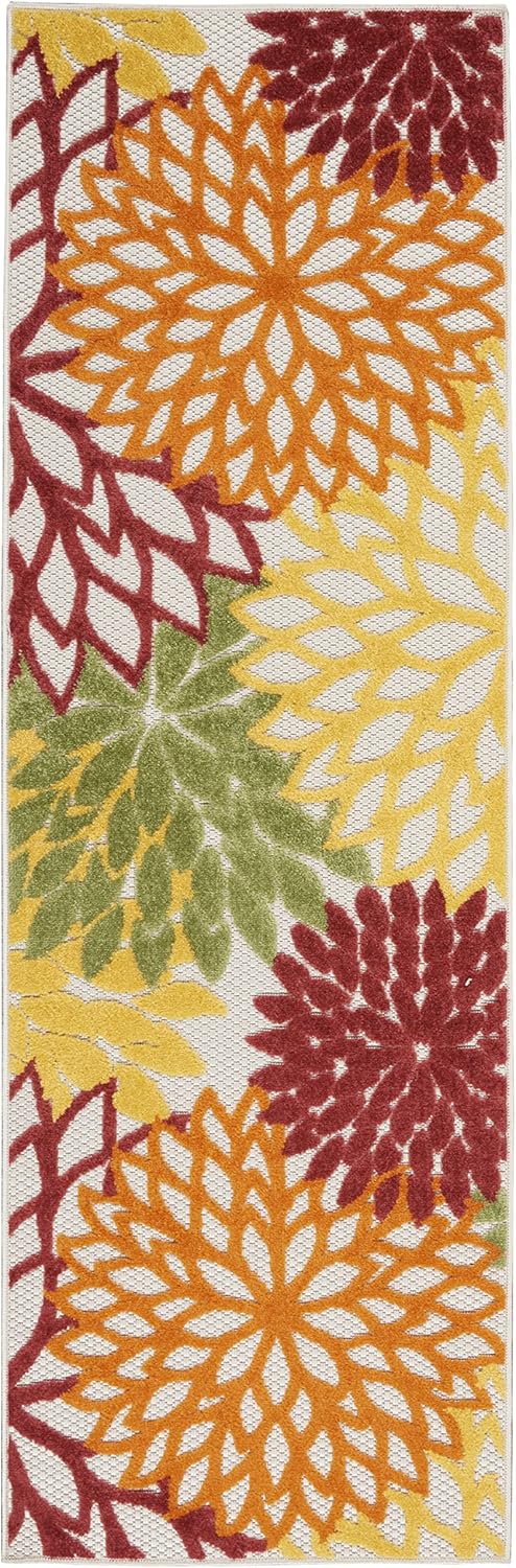 Nourison Home Aloha 8' Runner Red Multicolored Fabric Tropical Area Rug (8' Runner)