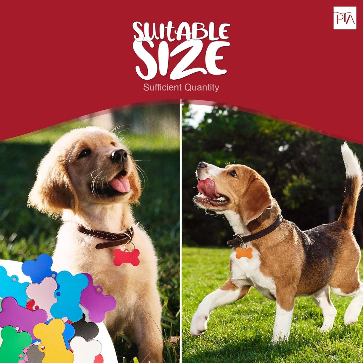 [Press TX Art] 40 Pcs Round(Circle), Bone, Rectangle, Heart Anodized Aluminum Stamping Blanks Tags 10 Mixed Colors Metal Engraving ID Name Tags with Rings (Bone in 10 Colors)