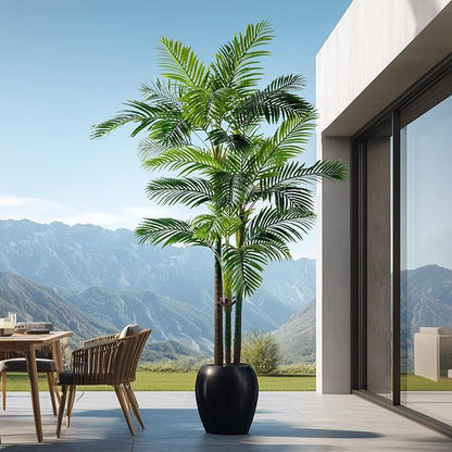 8.2FT Artificial Phoenix Palm Tree Artificial Plants Indoor Outdoor Large Faux Coconut Silk Palm Tree Tropical Fake Tree Faux Sago Palm Plant for Modern Farmhouse Yard Outside Patio Poolside