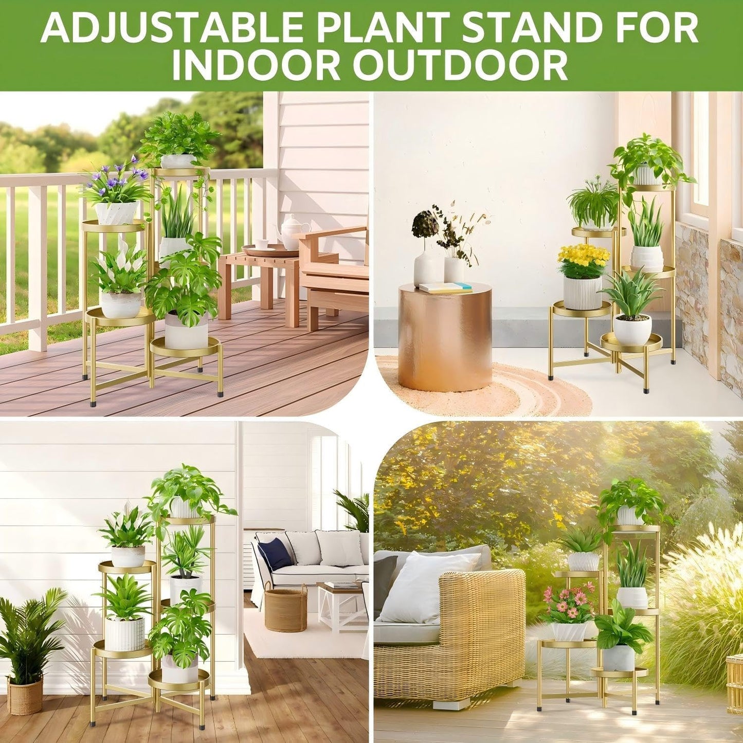 iDavosic.ly 5 Tier Large Plant Stand Indoor, 10 Inch Wide Tall Corner Metal Plant Stands Outdoor for Multiple Plants, Folding Tiered Flower Display Holder Rack Shelf, Gold