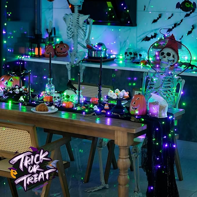 JMEXSUSS 250 LED Purple and Green String Lights Outdoor Waterproof with 8 Modes for Party Garden Patio Halloween Decorations