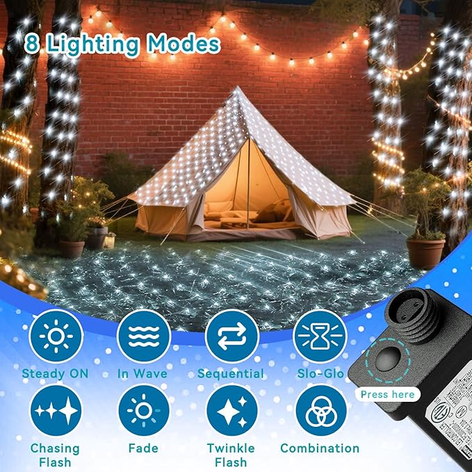 LitHome 21FT x 5FT Christmas Net Lights Outdoor Mesh Lights, 360 LED Cool White Christmas Net Light 8 Modes, Connectable Giant Mesh Light Waterproof Green Wire for Bushes Tree Garden Party Decor