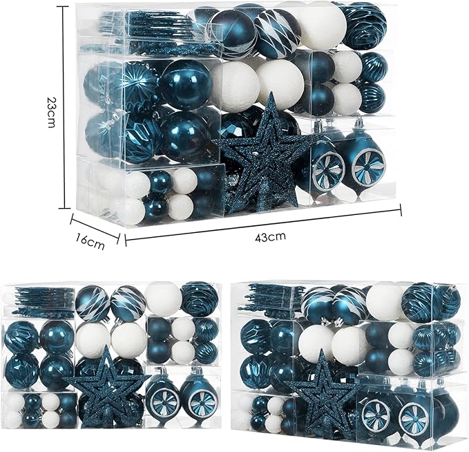 XmasExp 99-Pack Christmas Ball Ornaments Assorted Shatterproof Christmas Tree Decorations with Hand-held Gift Package for Xmas Tree,Home,Party (Blue)
