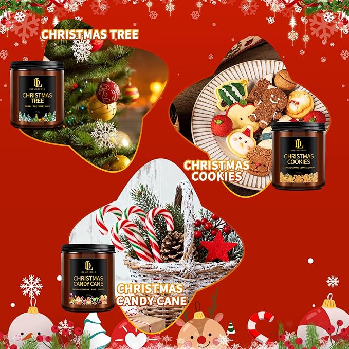 Christmas Candle Set, 6 Pack Holiday Scented Candle, Soy Candle for Home Scented, Christmas Holiday Candles Gift for Women Men, Scents of Christmas Tree/Cookies/Spices/Candy Cane/Mulled Cider/Fireside