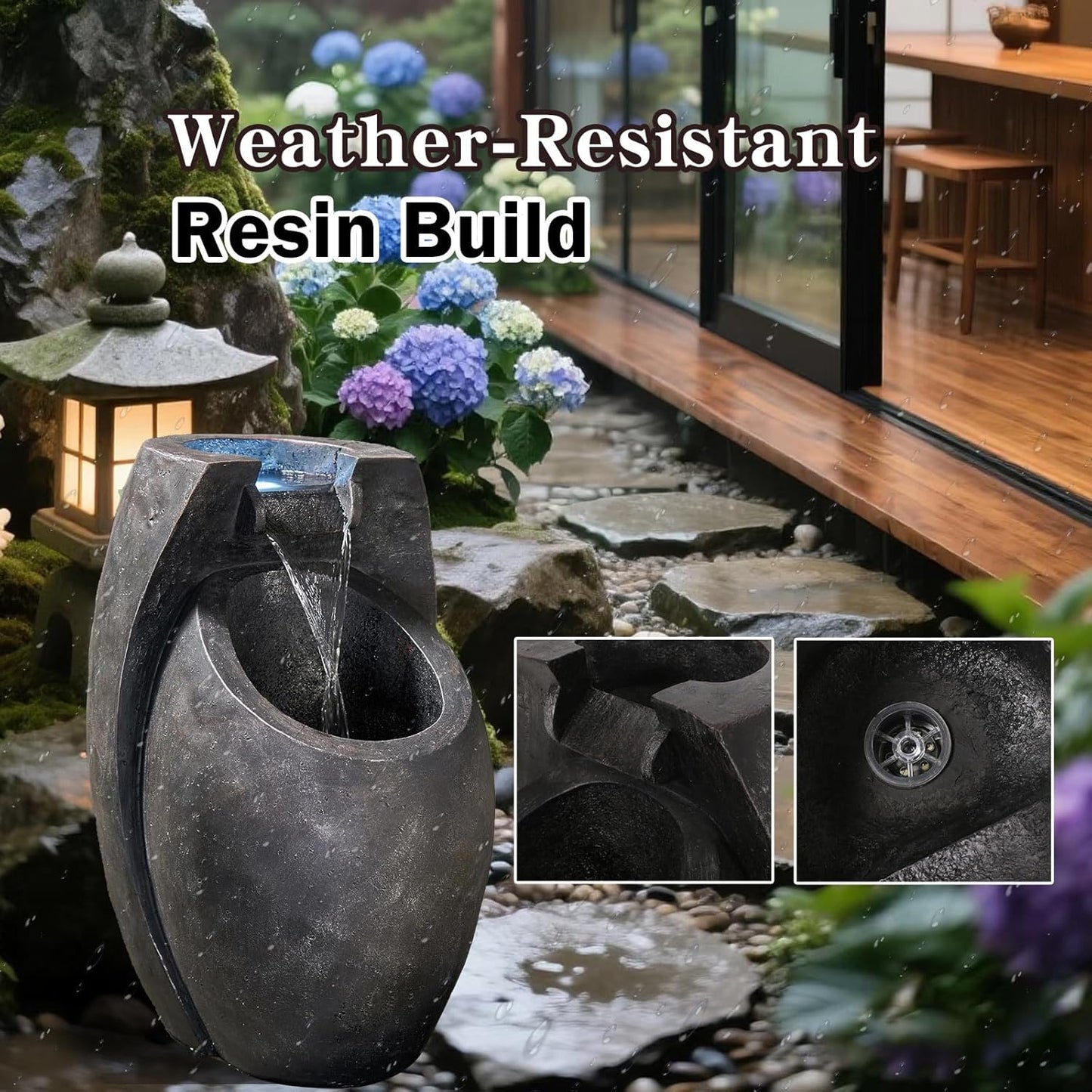 Backyard Water Fountain – 21.5” Tall Floor Standing Fountain, Indoor/Outdoor Modern Two-Tier Waterfall for Garden, Patio, or Yard Décor