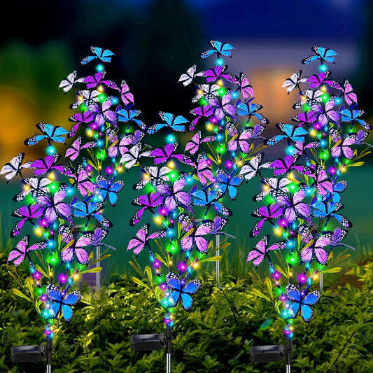 Solar Garden Lights Outdoor, Waterproof 6 Pack Solar Butterfly Lights with 60 LED 12 Butterfly Colorful Lighting for Garden Yard Lawn Outdoor Decor, Gift for Mom Women Mother's Day