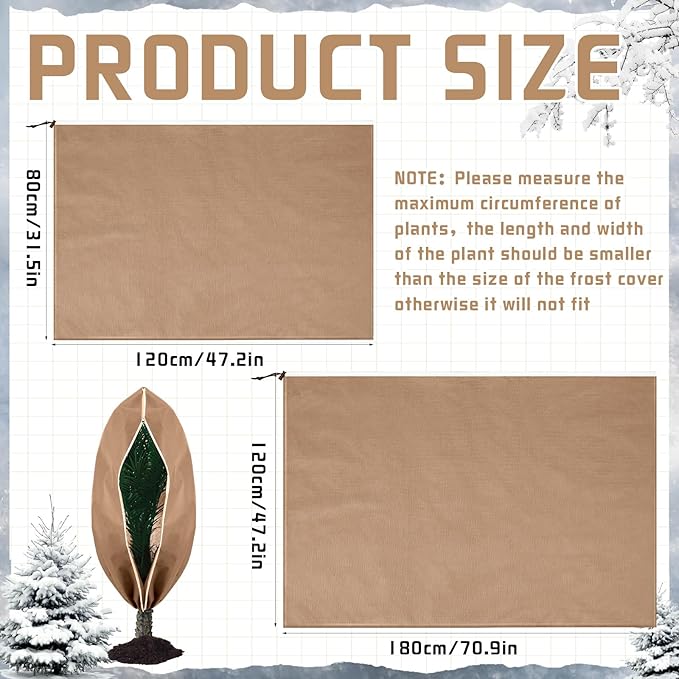 4 Pcs Plant Covers Freeze Protection 2 Size 47" x 32" and 71" x 47" Reusable Plant Protector with Zipper and Drawstring, Winter Bush Covers Freeze Protection from Cold Sun Frost Wind(Brown)