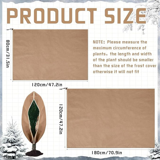 4 Pcs Plant Covers Freeze Protection 2 Size 47" x 32" and 71" x 47" Reusable Plant Protector with Zipper and Drawstring, Winter Bush Covers Freeze Protection from Cold Sun Frost Wind(Brown)