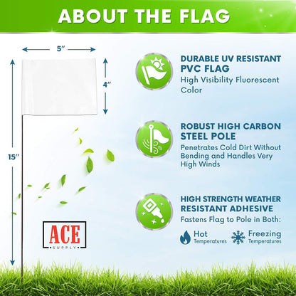 White Flags for Marking Yard - 4x5x15 Inch Invisible Fence Flags for Dogs - 100 Pack - Dog Invisible Fence Training Marker & Boundary Training