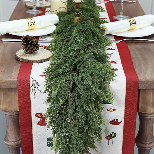 Realistic Christmas Garland for Mantle 9FT Real Touch Thick/Lush Artificial Cedar Garlands Christmas Decorations Indoor Christmas Garland for Stairs Railing Outdoor Table Xmas Holiday Decor Greenery