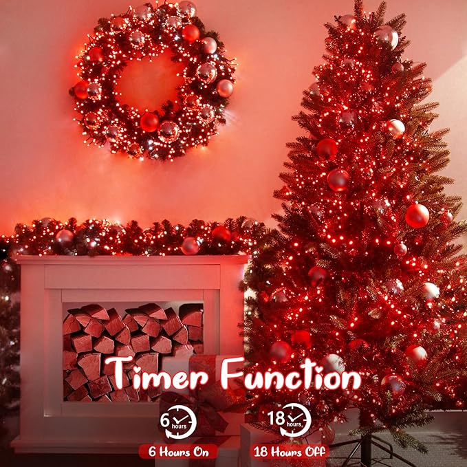 KAQ Connectable 240LED Red String Lights Outdoor/Indoor, Extendable Plug in Twinkle Fairy Lights Waterproof with 8 Modes&Timer Function for Garden Bedroom Patio Tree Christmas Decorations