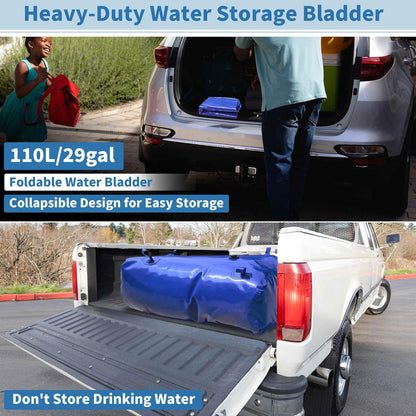 110 L/29 gal Water Bladder Storage Container Large Capacity Foldable Portable Water Tank Urgency Water Bladder Soft Water Bag RV Camping Garden Watering Field Irrigation 1000D