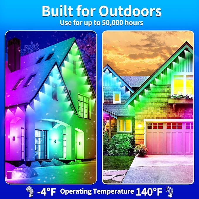 400ft Permanent Outdoor Lights,RGB Eaves Lights,DIY Scene Modes IP67 Waterproof Outside Under Eave Lighting,Smart Christmas Light for Outdoor Decor,Garden Decor,House,Party(Two 200ft Rolls)